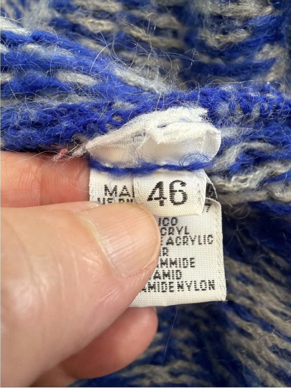 Benetton Blue & Gray Mohair Blend Mockneck Boxy Pullover Sweater Italy Size LG - Picture 6 of 12
